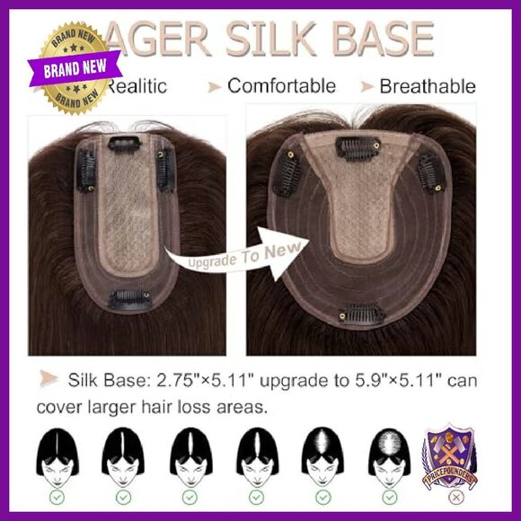 Real Human Hair Topper No Bangs 13x15cm Silk Base 150% Density Clip In main image 4